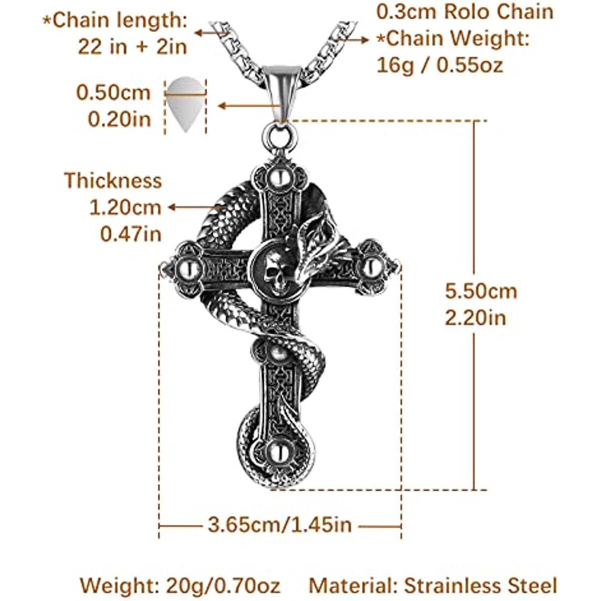 고딕 스컬 크로스 목걸이