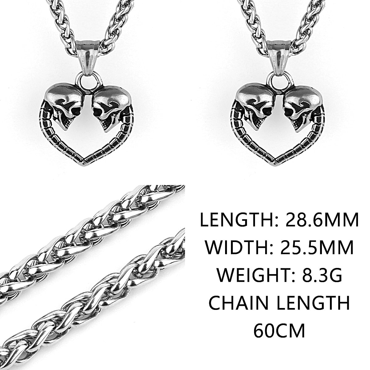 Подвеска с двойным черепом и сердцем