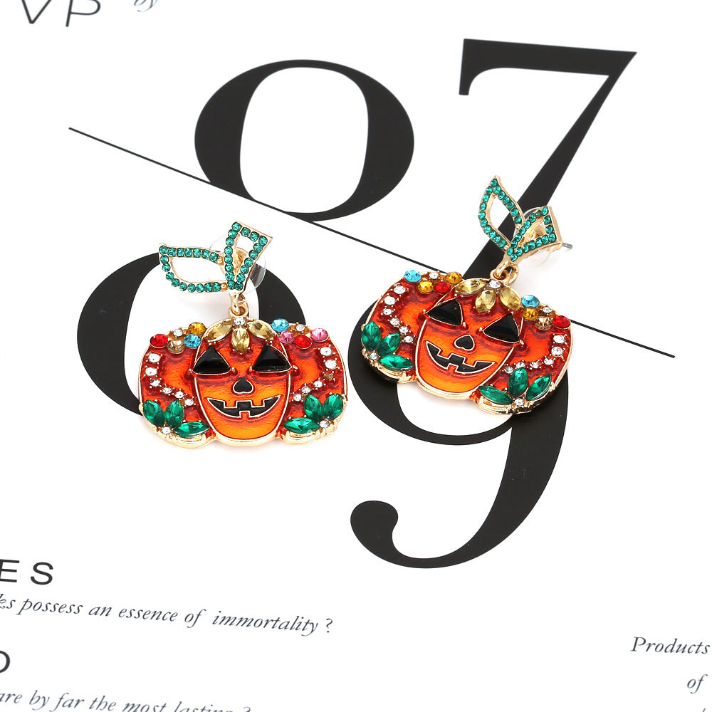 Diamond Skeleton Pumpkin Earrings