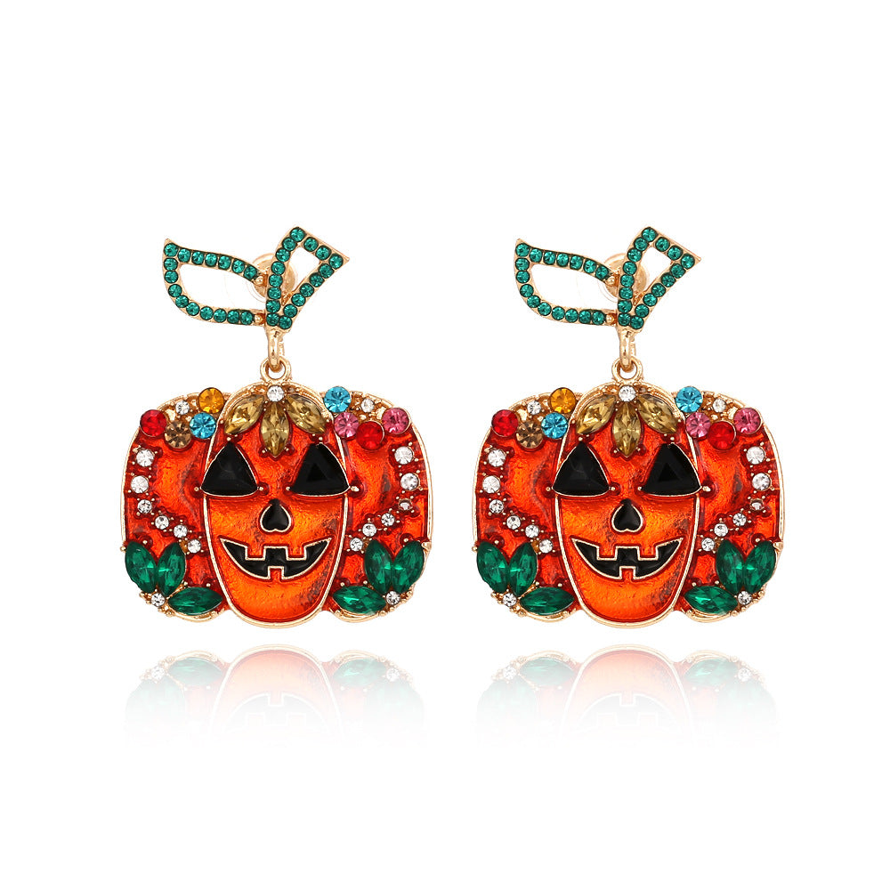 Diamond Skeleton Pumpkin Earrings