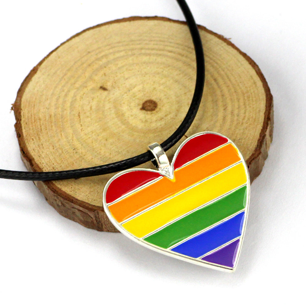 LGBP Rainbow love pendant steel necklace