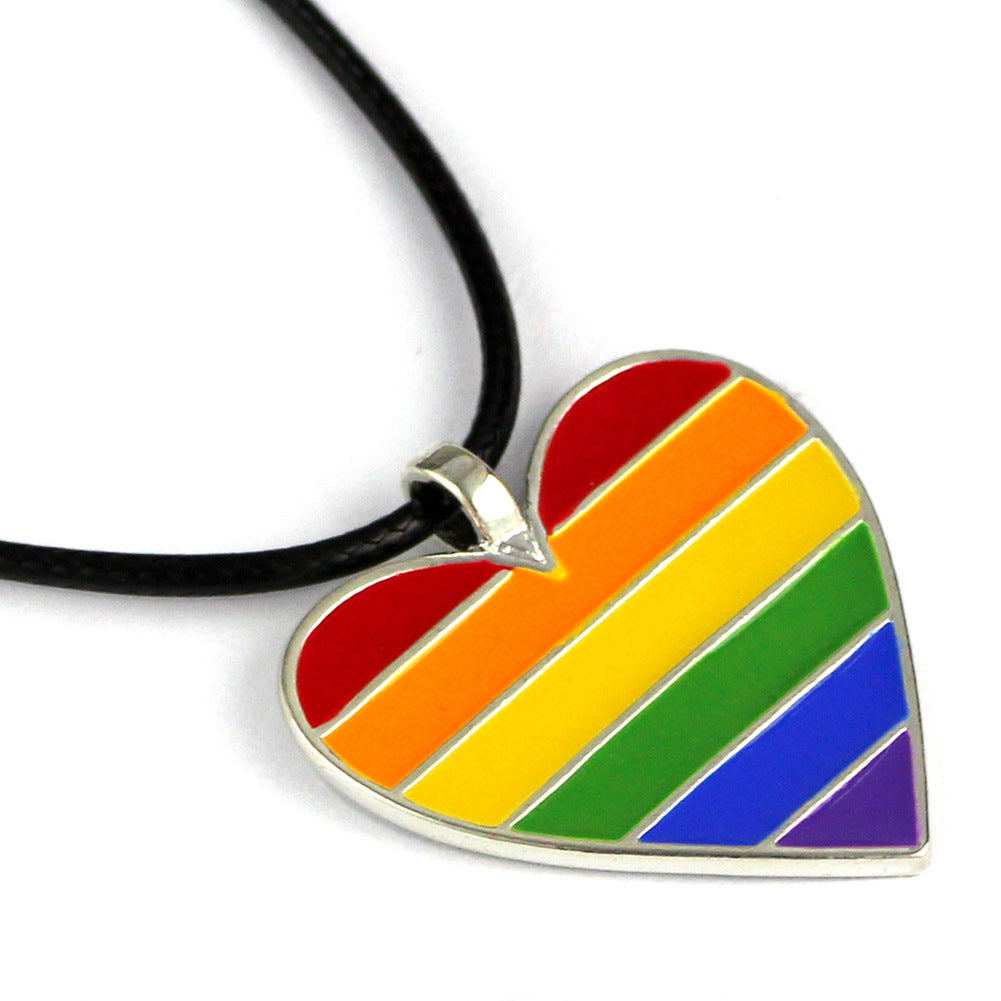 LGBP Rainbow love pendant steel necklace