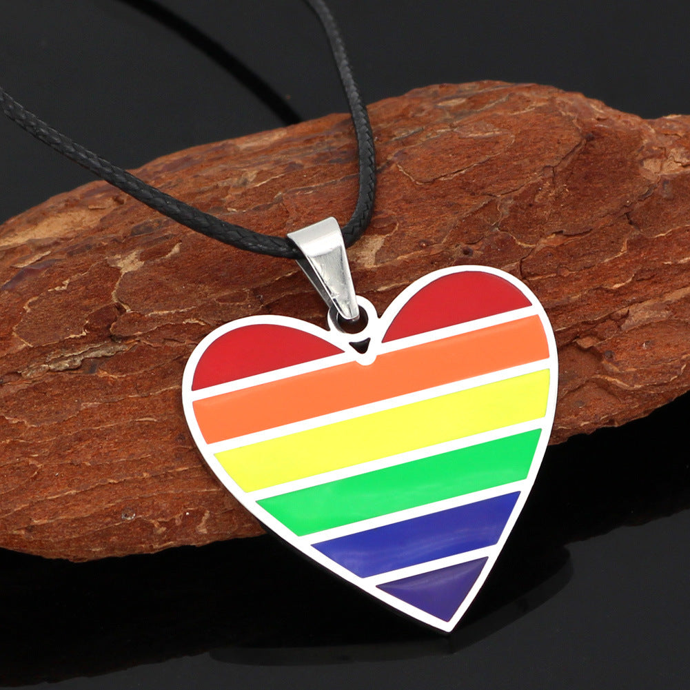 LGBP Rainbow love pendant steel necklace