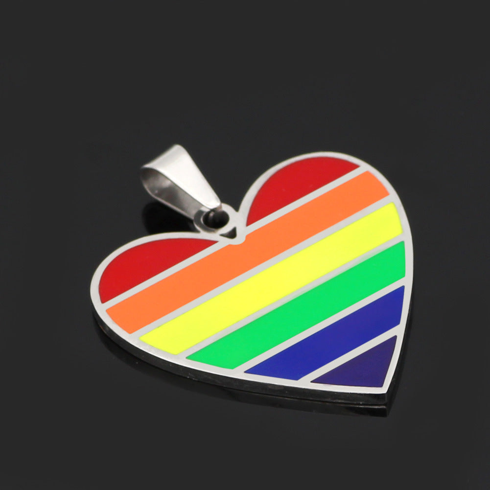 LGBP Rainbow love pendant steel necklace