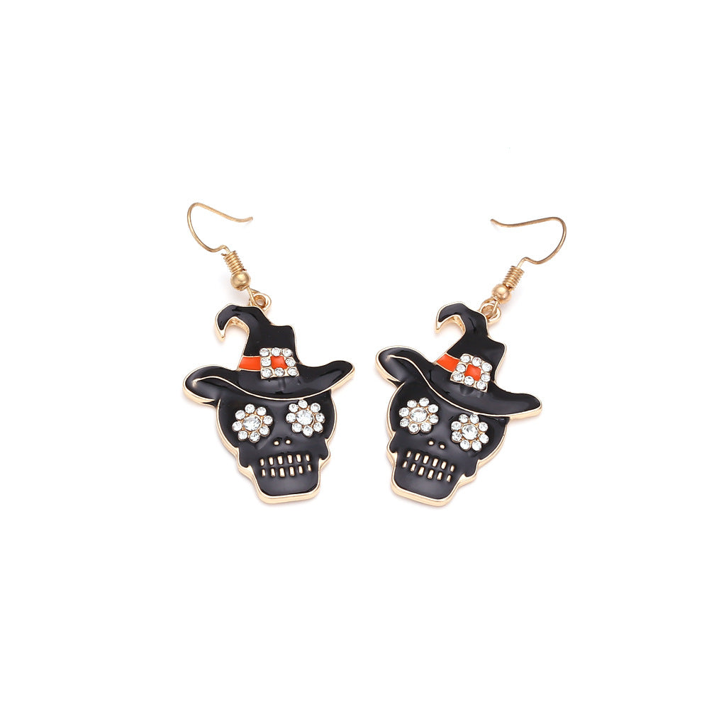 Dark Witch Hat Skull Earrings