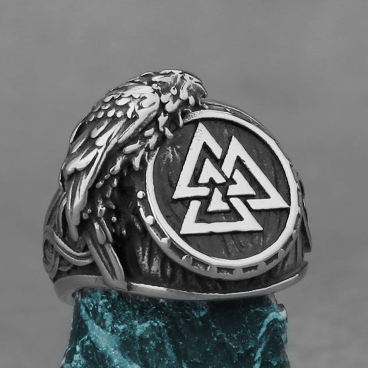 Triangular Rune Crow Titanium Steel Ring