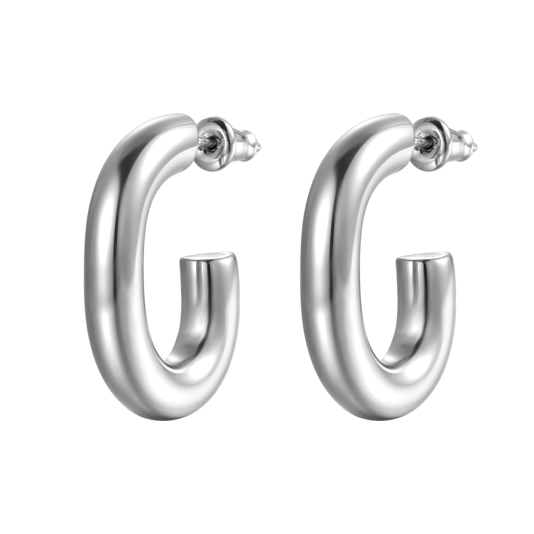 Elliptical geometric C-shaped earring