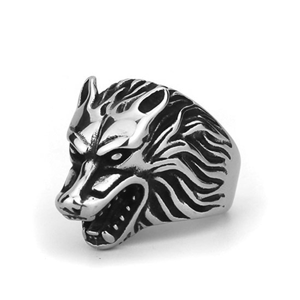 Wolf head titanium steel ring