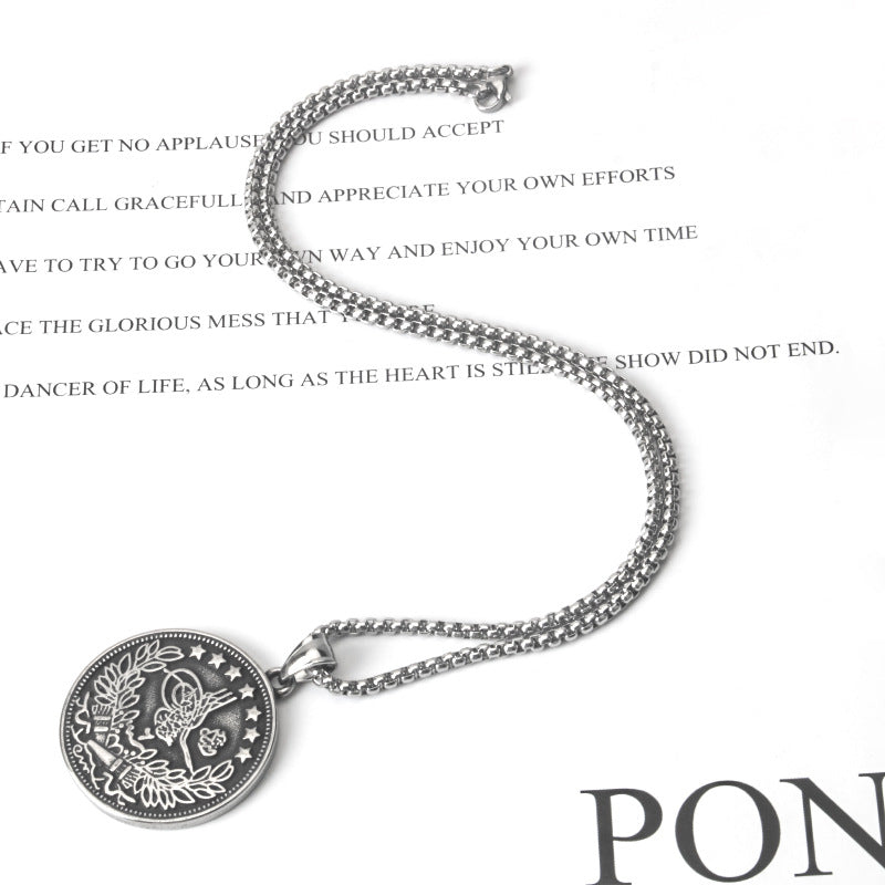 Printed coin round card Necklace