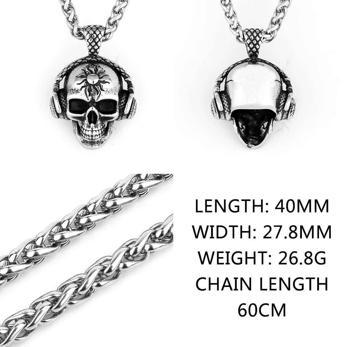 Goth Skull Headphones Necklace