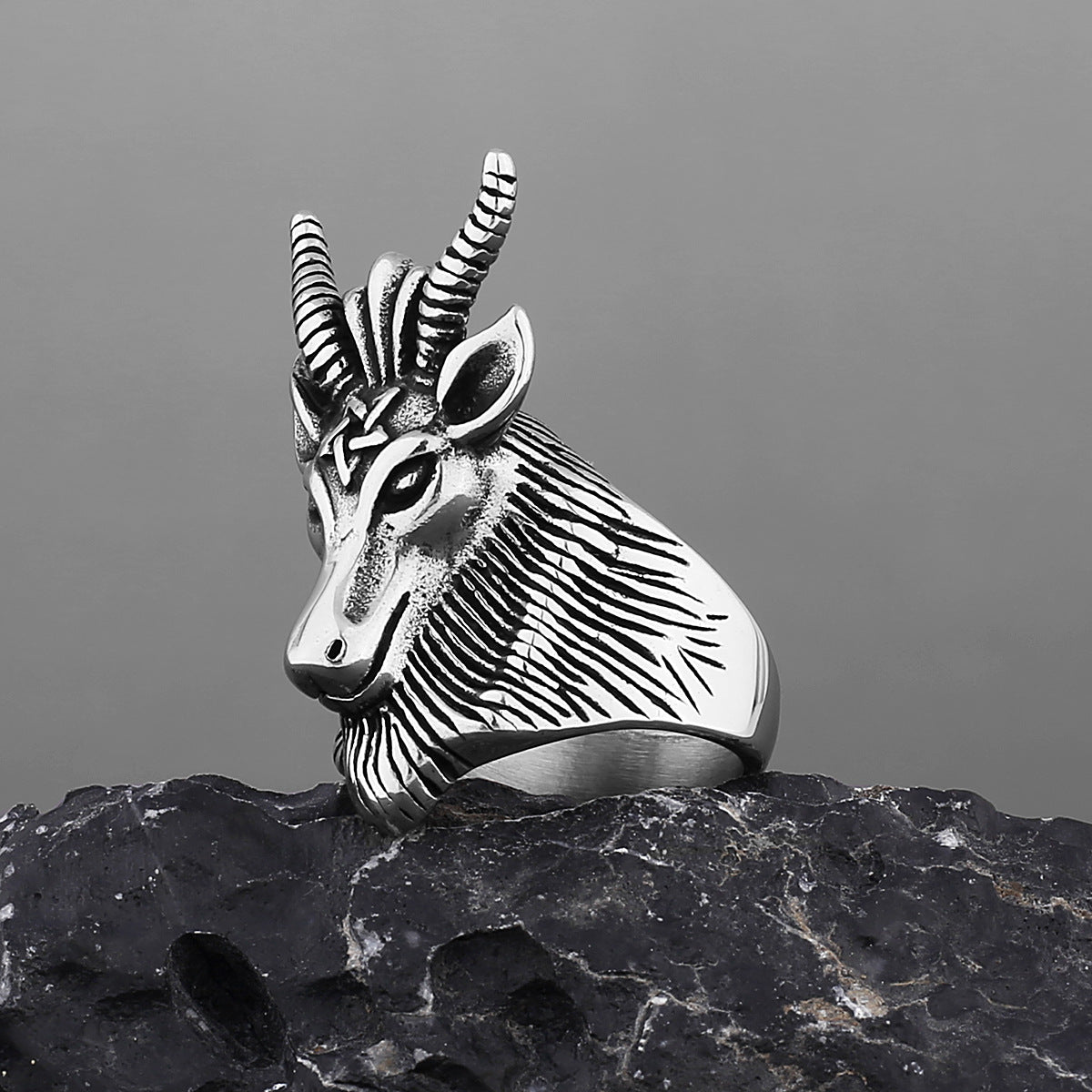 Goth Satanic Ram Ring