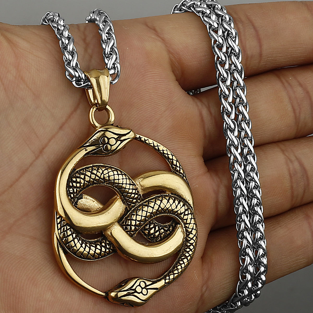 Double Snake Stick Hard Gold Necklace