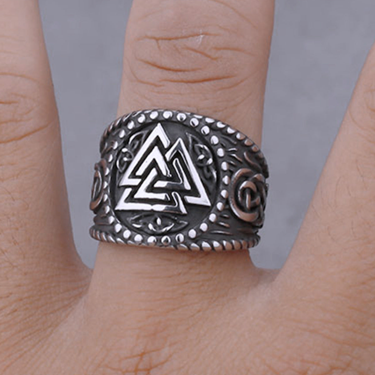 Triangular rune titanium steel ring