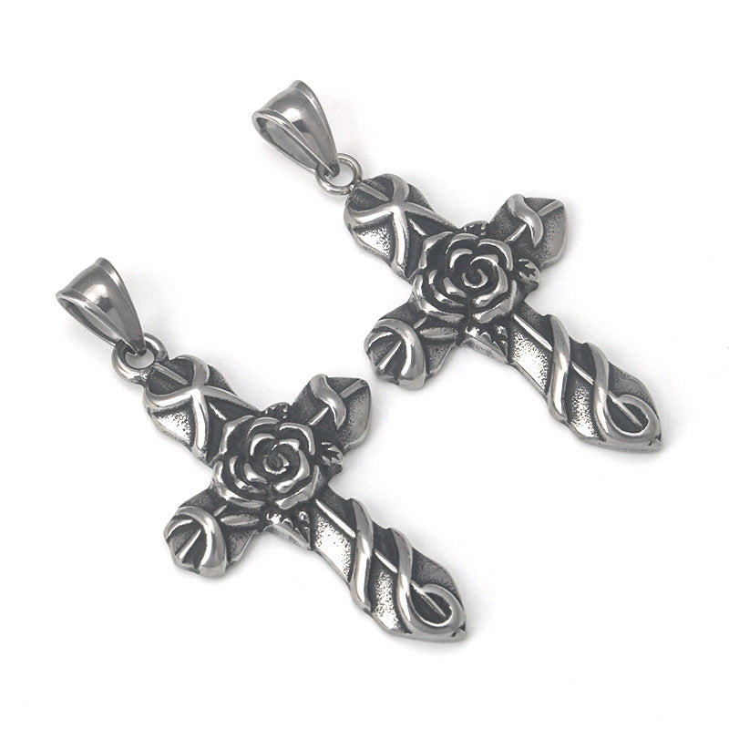 Retro rose cross necklace