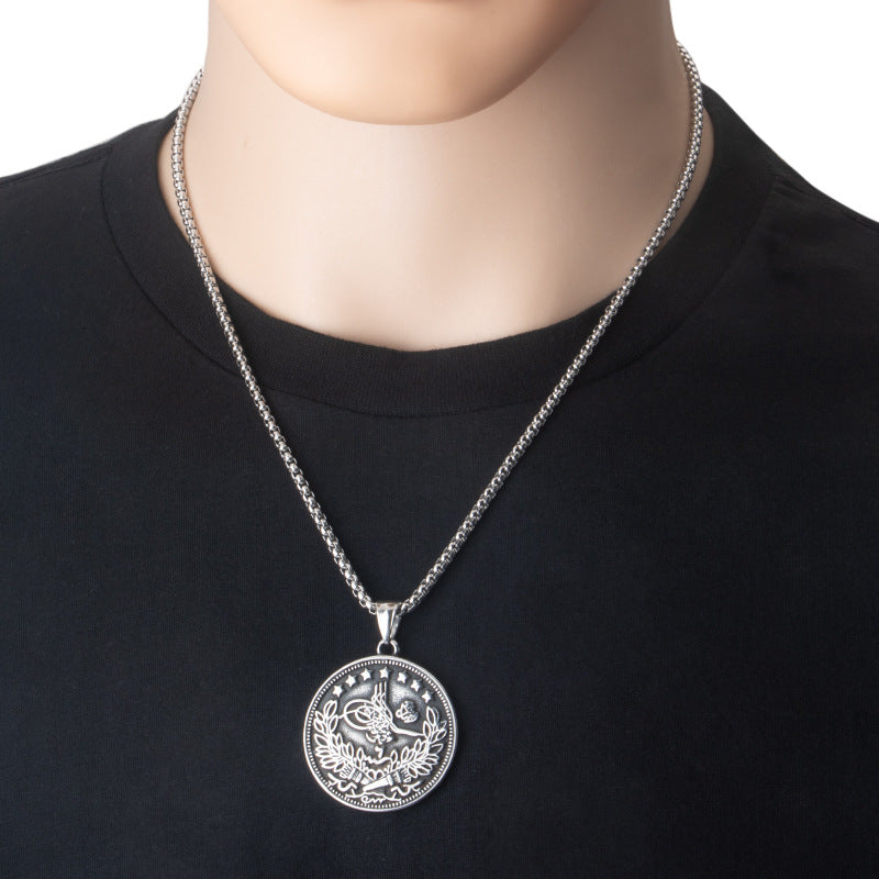 Printed coin round card Necklace