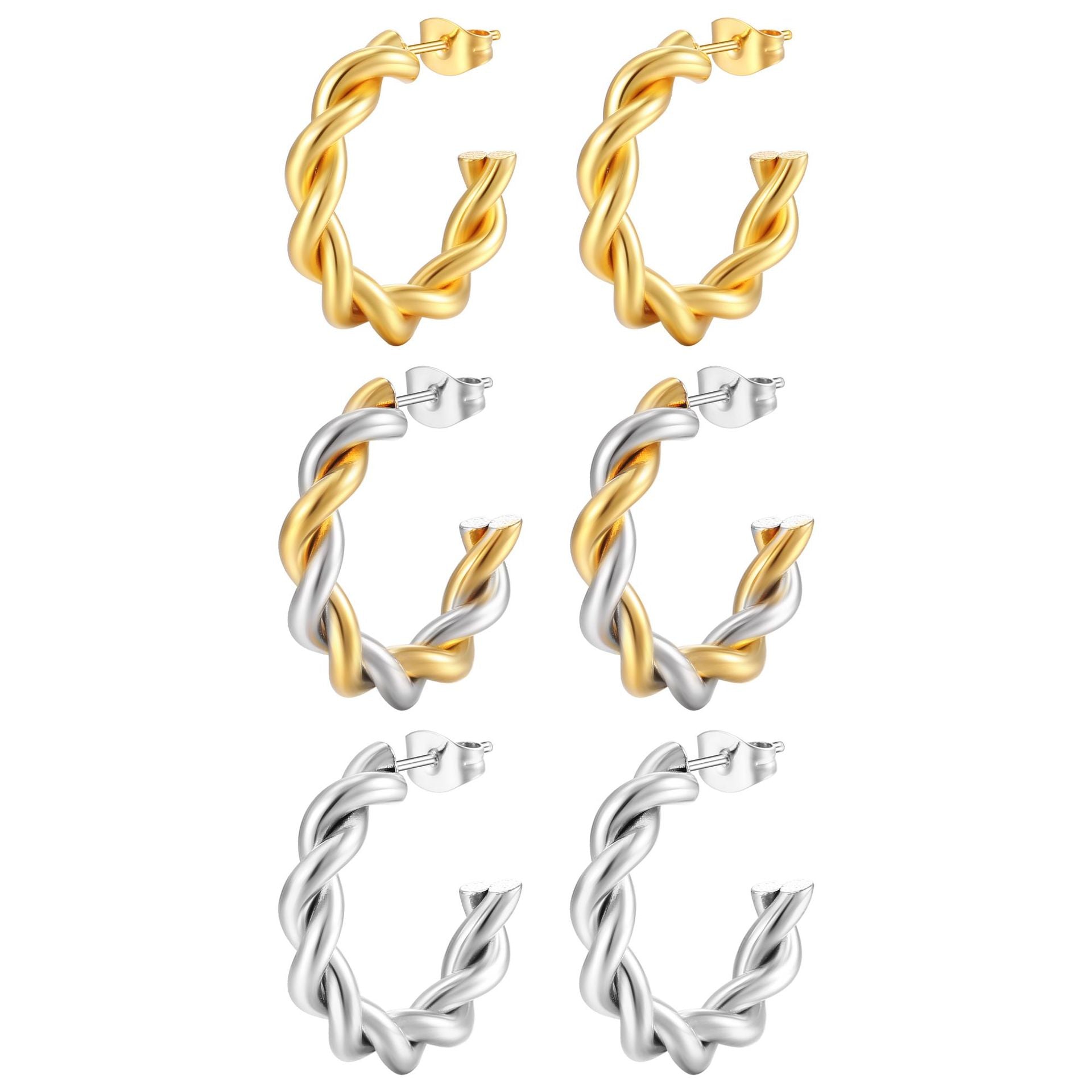 Twist Golden C -shaped Earring