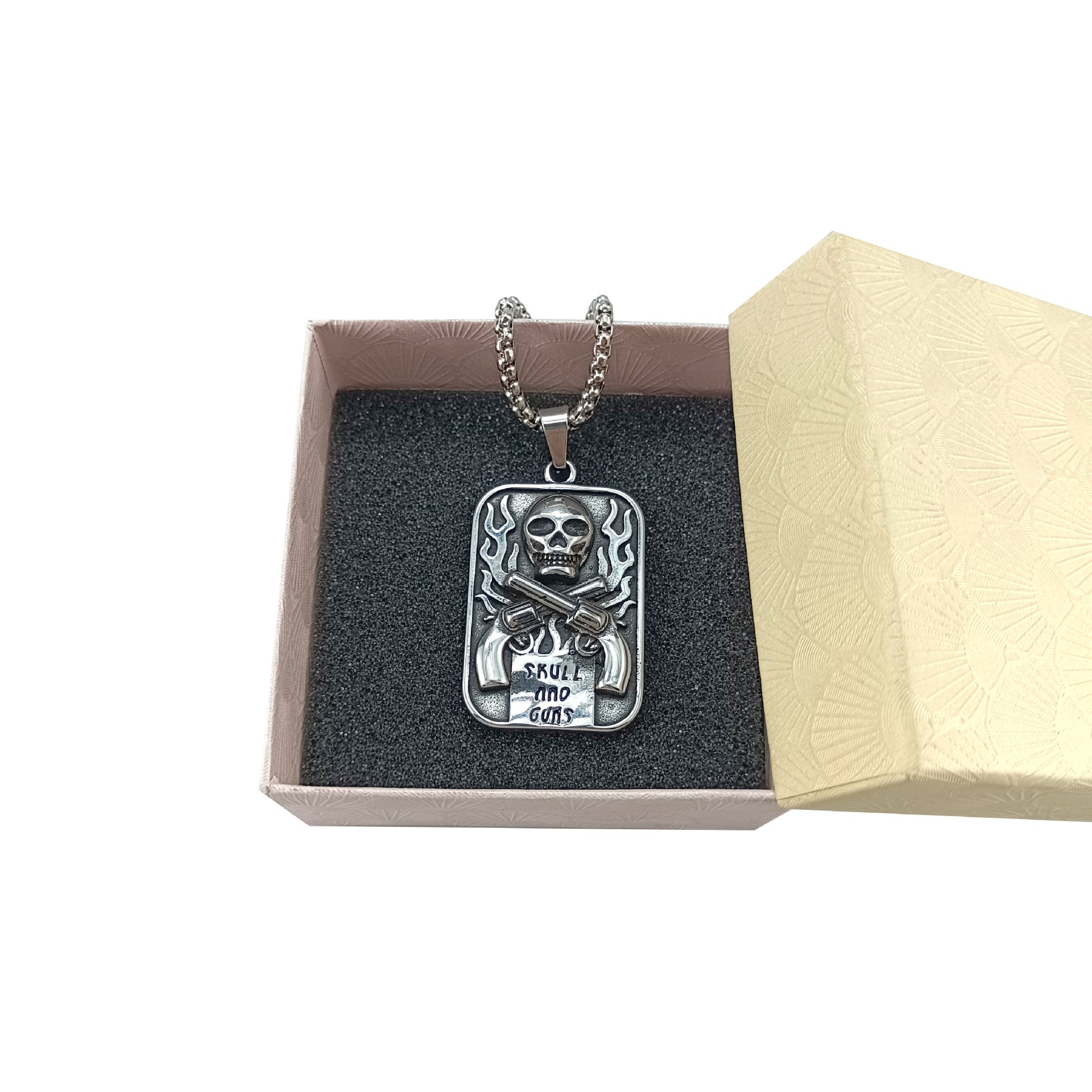 Skull military card necklace