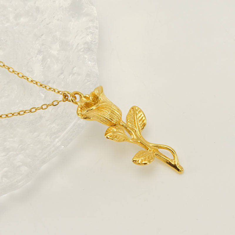 Simple Gold Rose Necklace