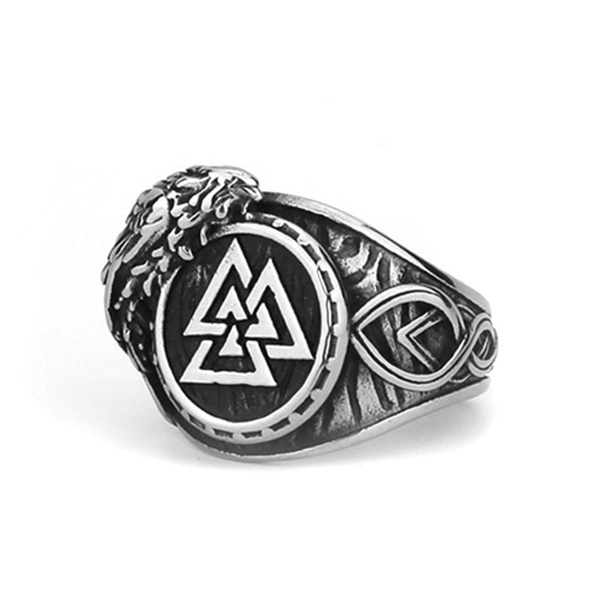 Triangular Rune Crow Titanium Steel Ring