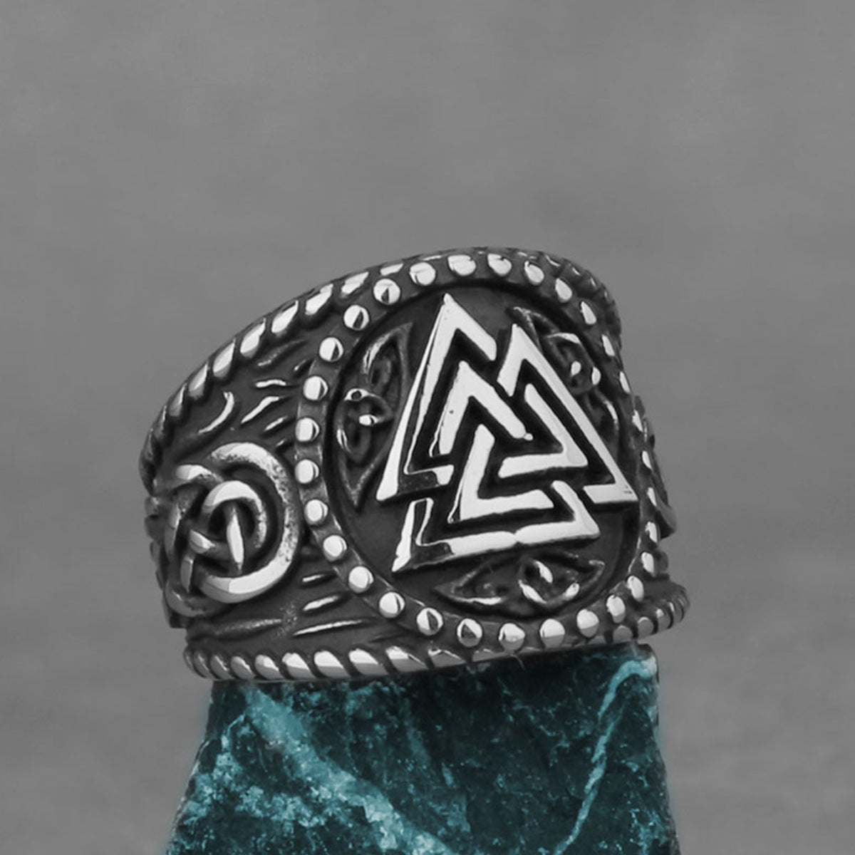 Triangular rune titanium steel ring