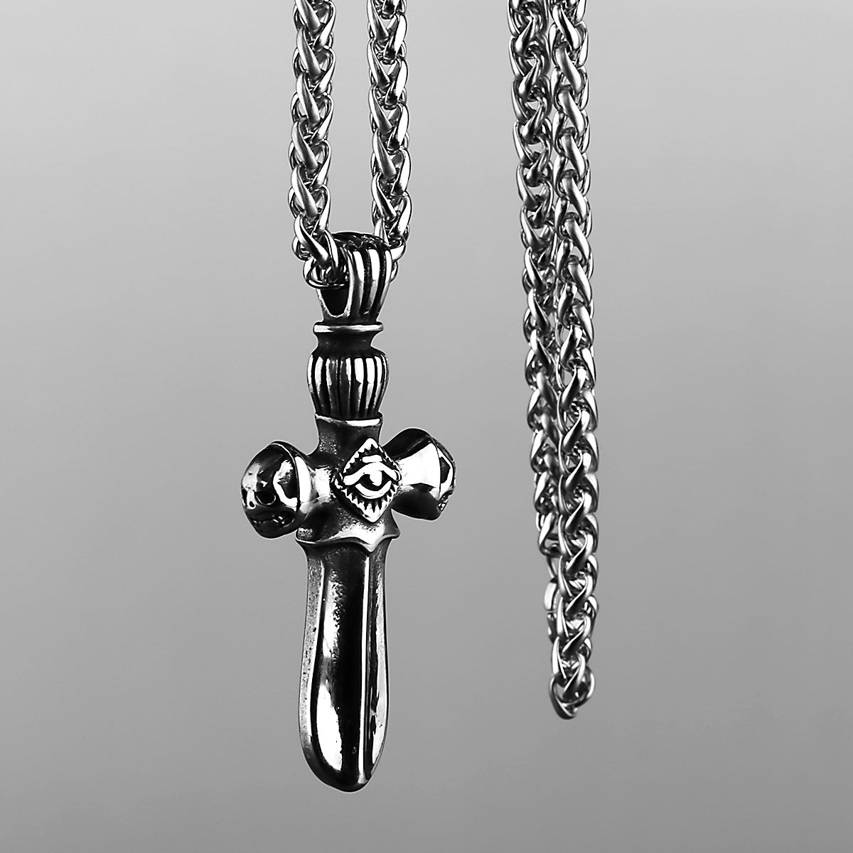 Double Skull Cross Single Eye Necklace