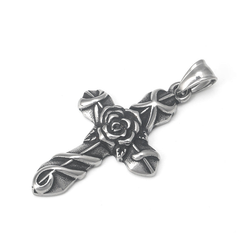 Retro rose cross necklace