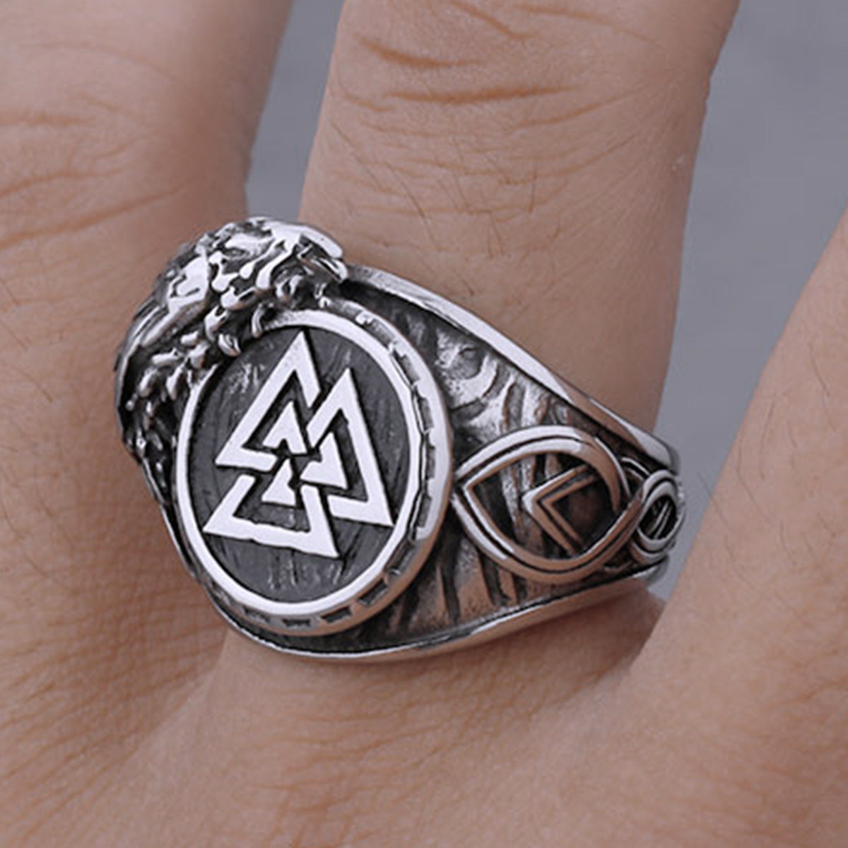 Triangular Rune Crow Titanium Steel Ring