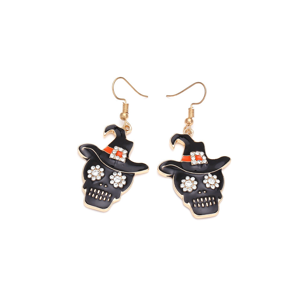 Dark Witch Hat Skull Earrings