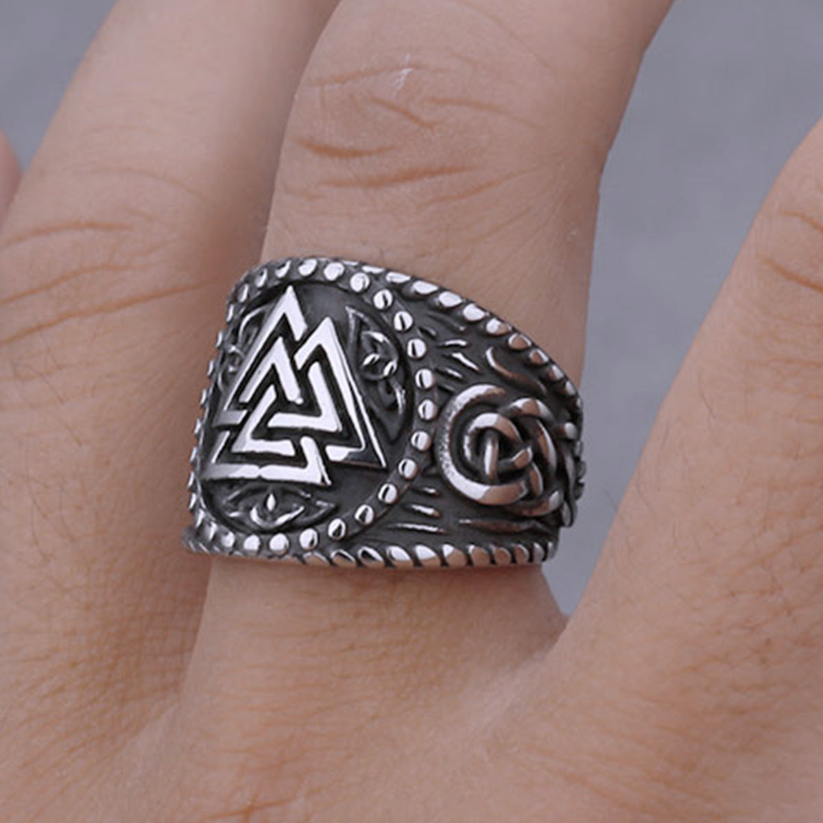 Triangular rune titanium steel ring