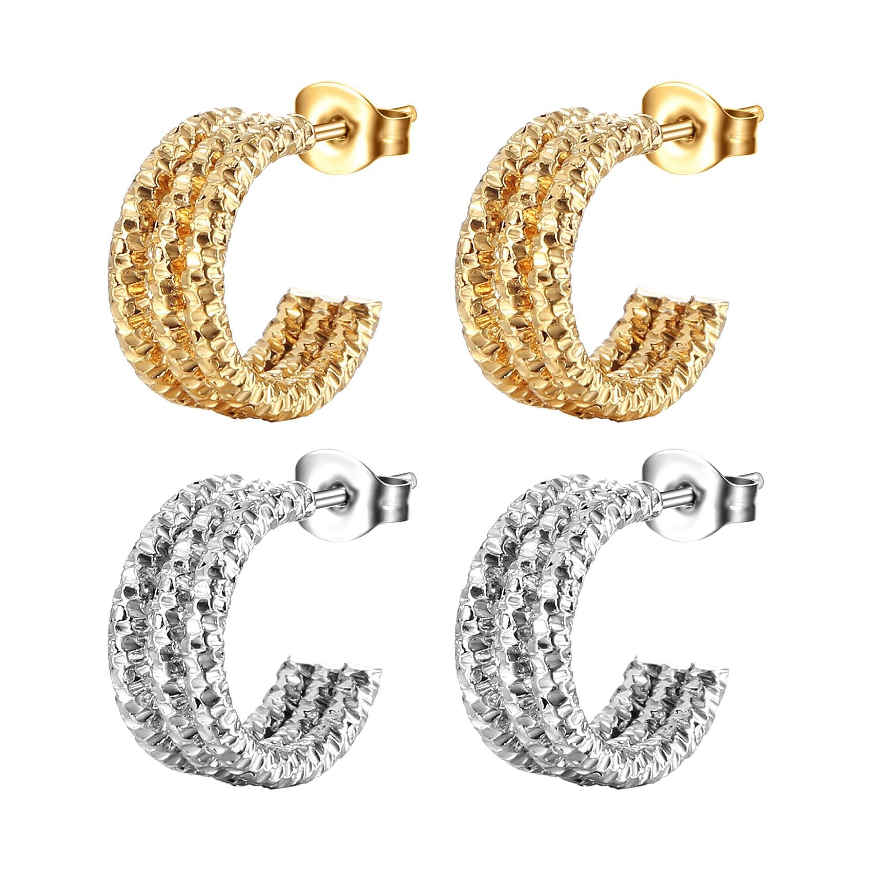 Gold multi-layer C-shaped earring