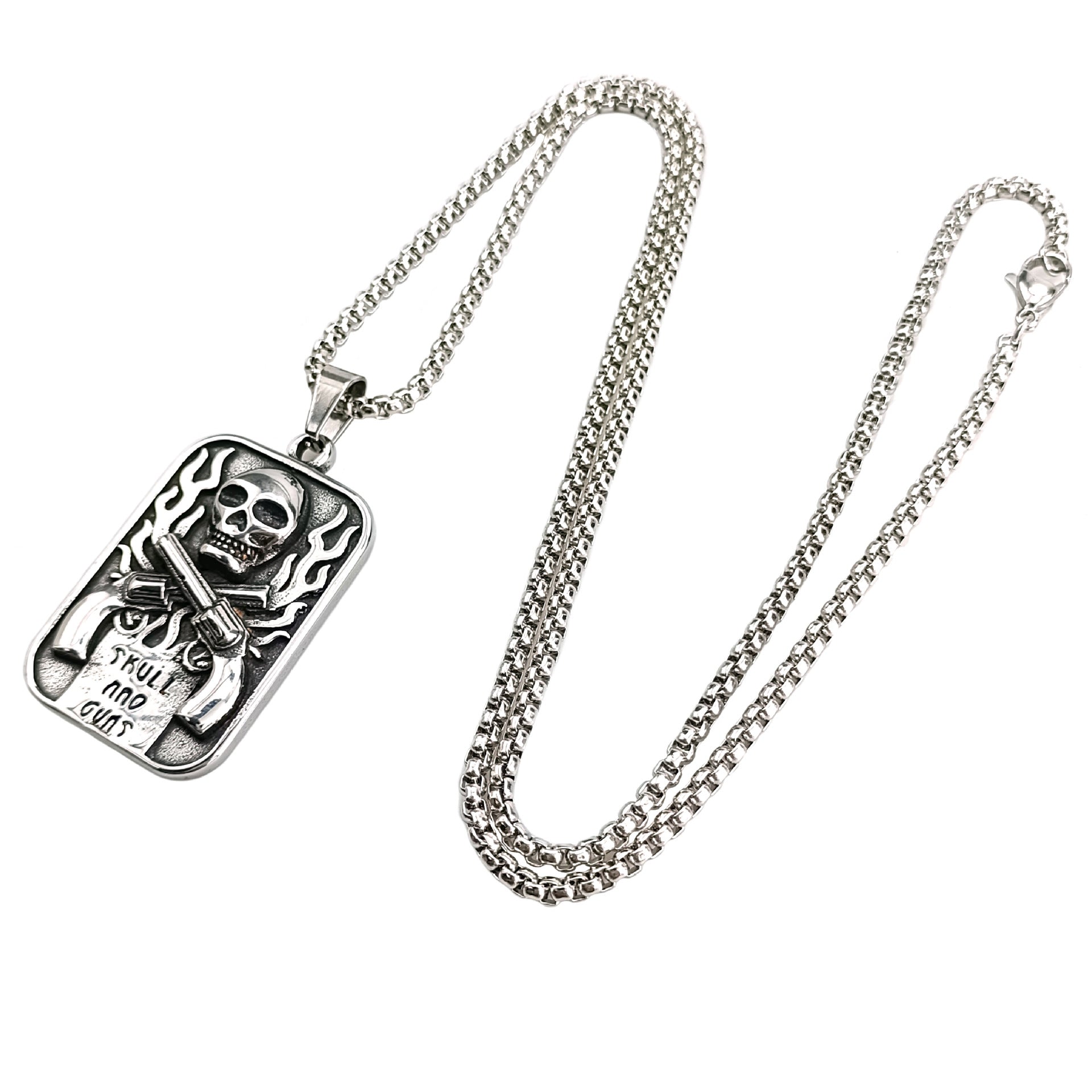 Skull military card necklace