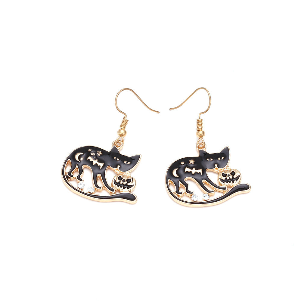 Halloween Dark Pumpkin Cat Earrings