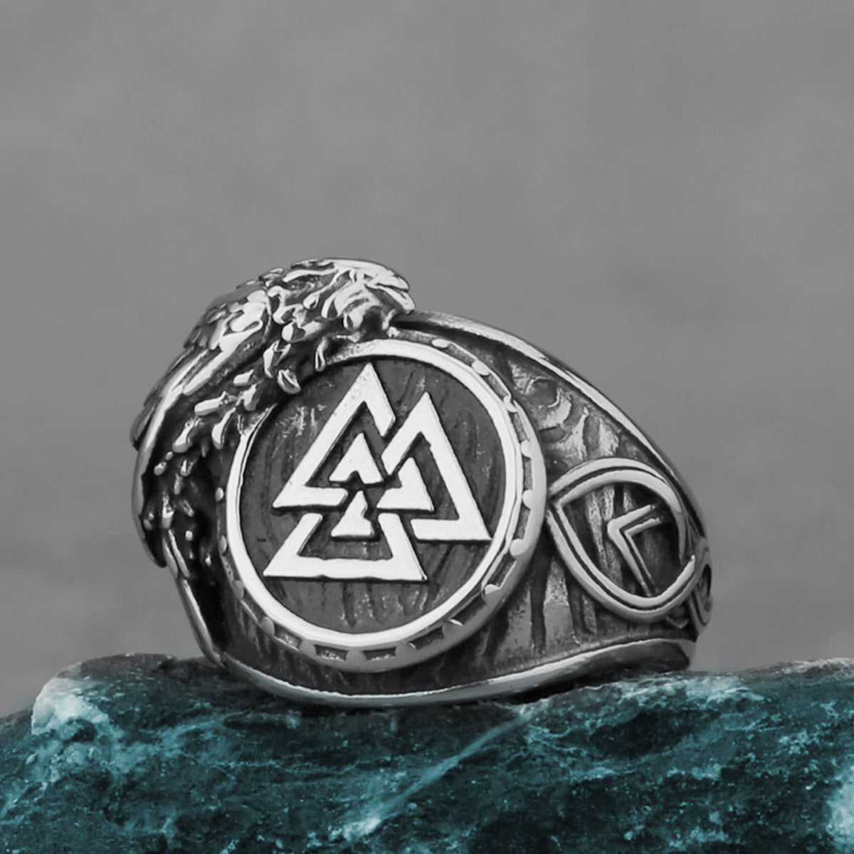 Triangular Rune Crow Titanium Steel Ring