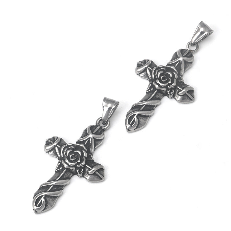 Retro rose cross necklace