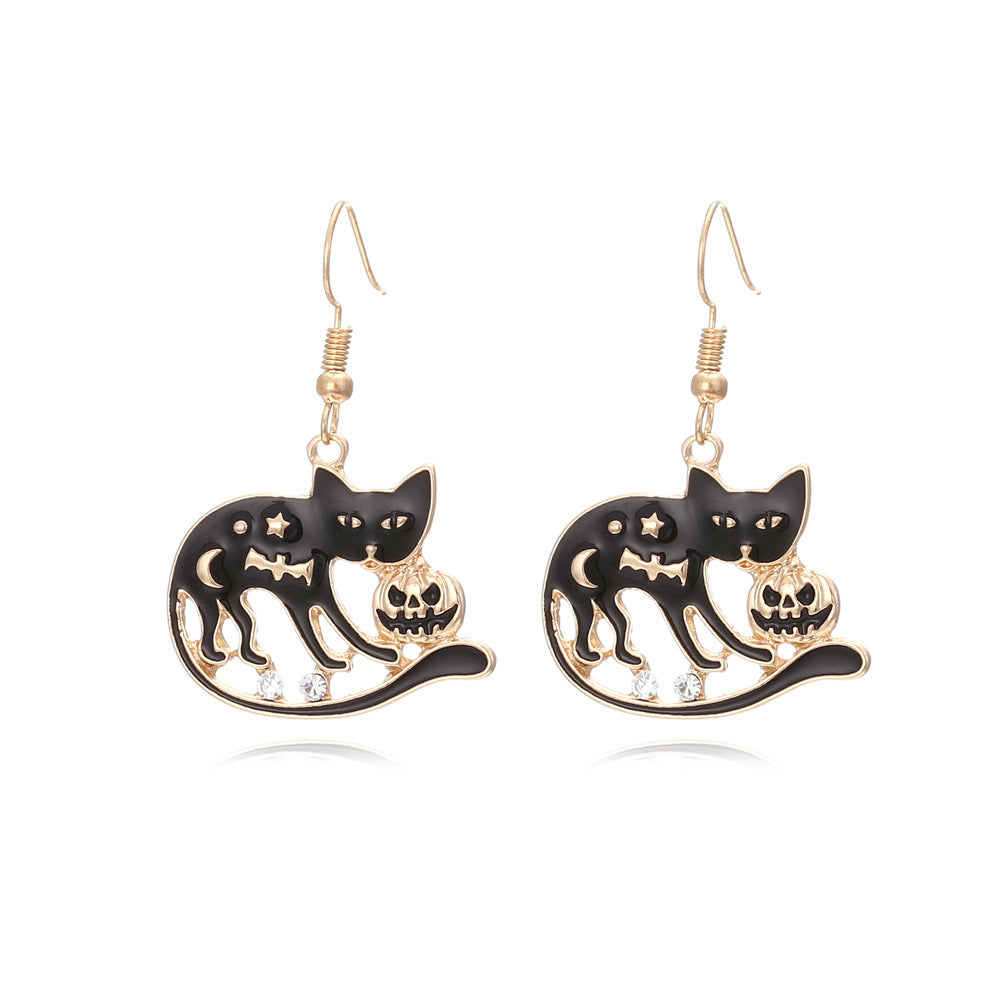 Halloween Dark Pumpkin Cat Earrings