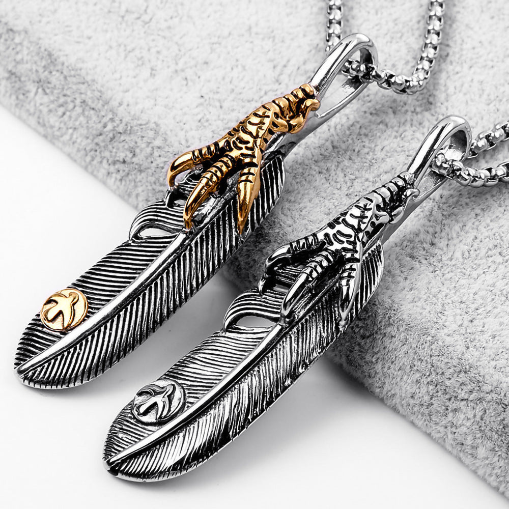 Steel feather talons with necklaces