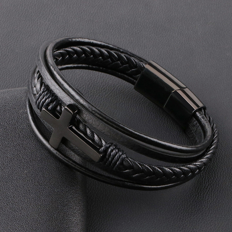 Cross Leather Bracelet