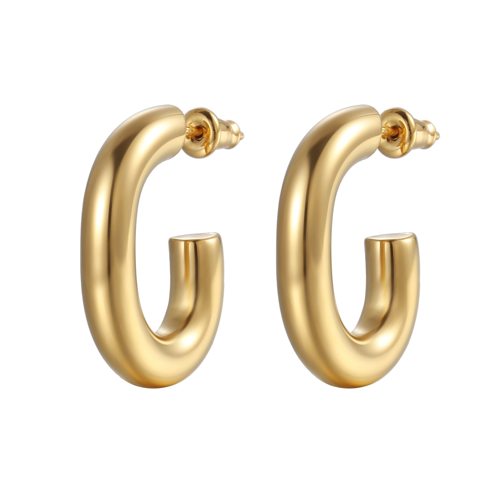 Elliptical geometric C-shaped earring