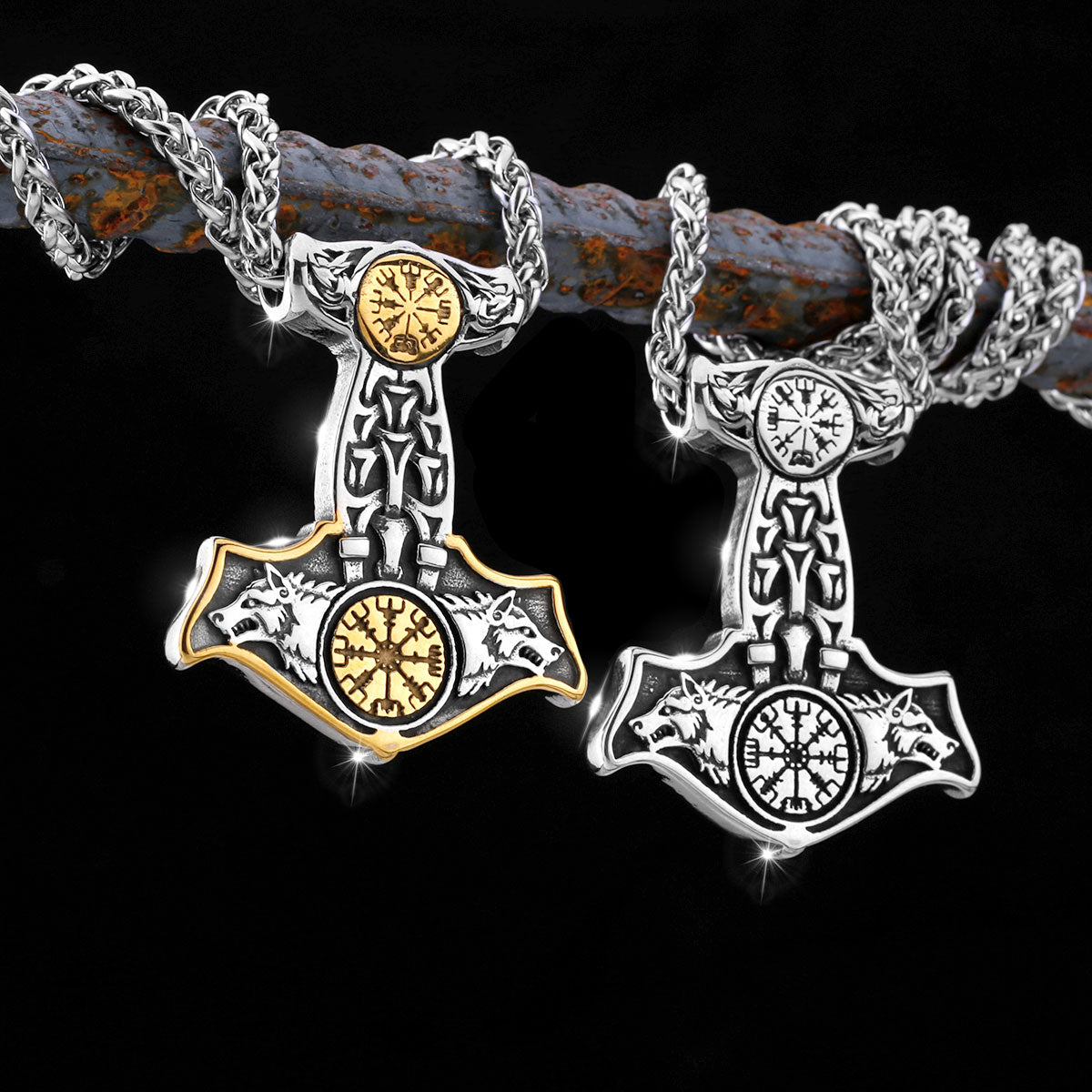 Collana con doppio martello di lupo e martello di Thor