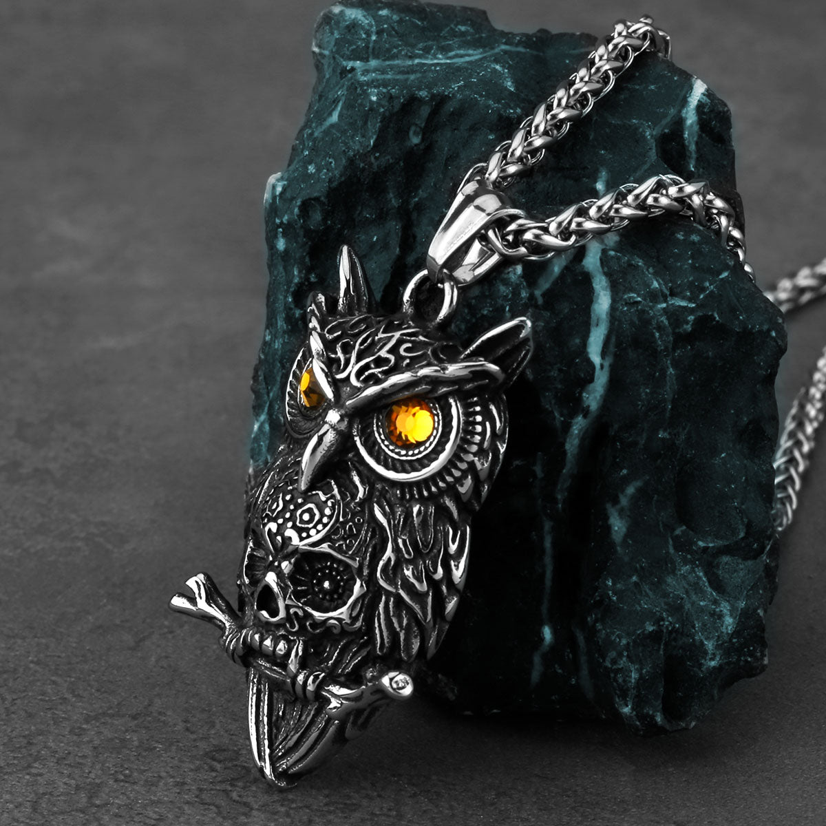 Gothic Owl Skull Pendant Necklace