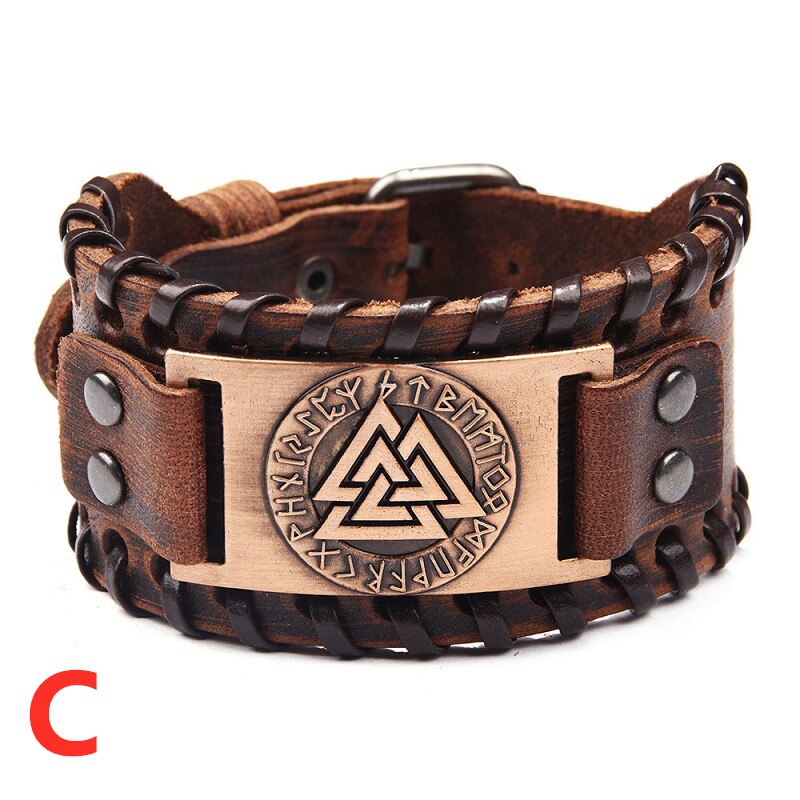 Viking Totem Wide Leather Bracelet