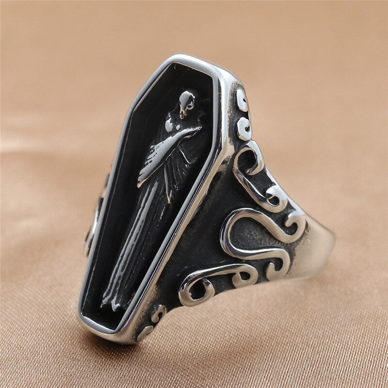 Coffin Vampire Skull Ring