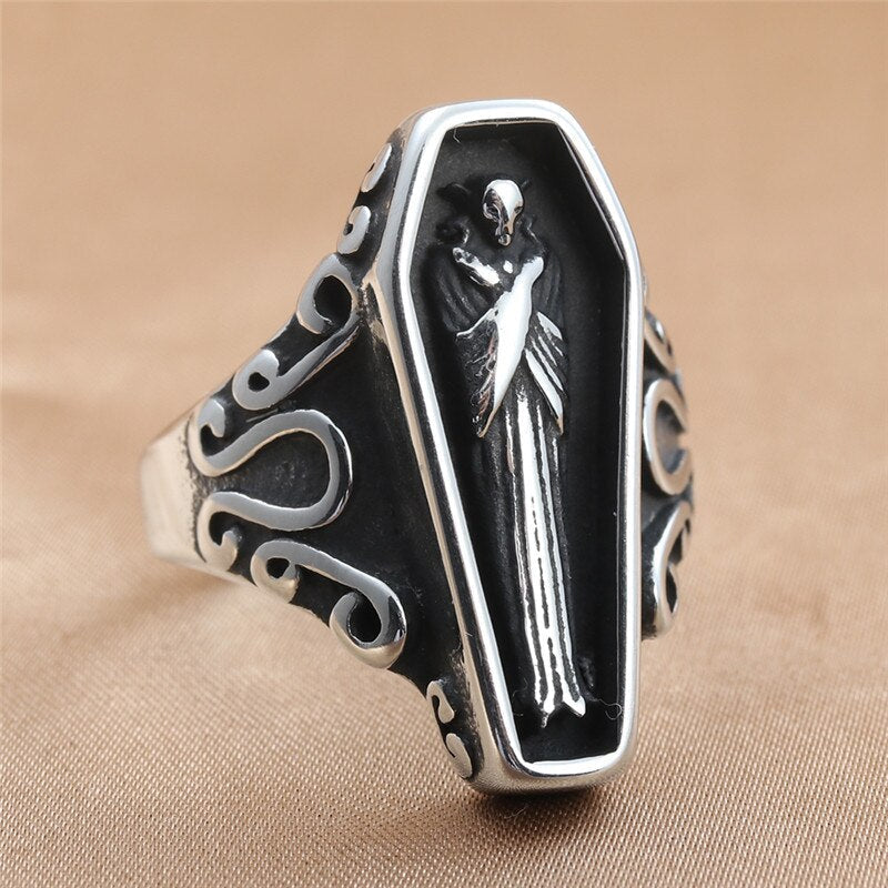 Coffin Vampire Skull Ring