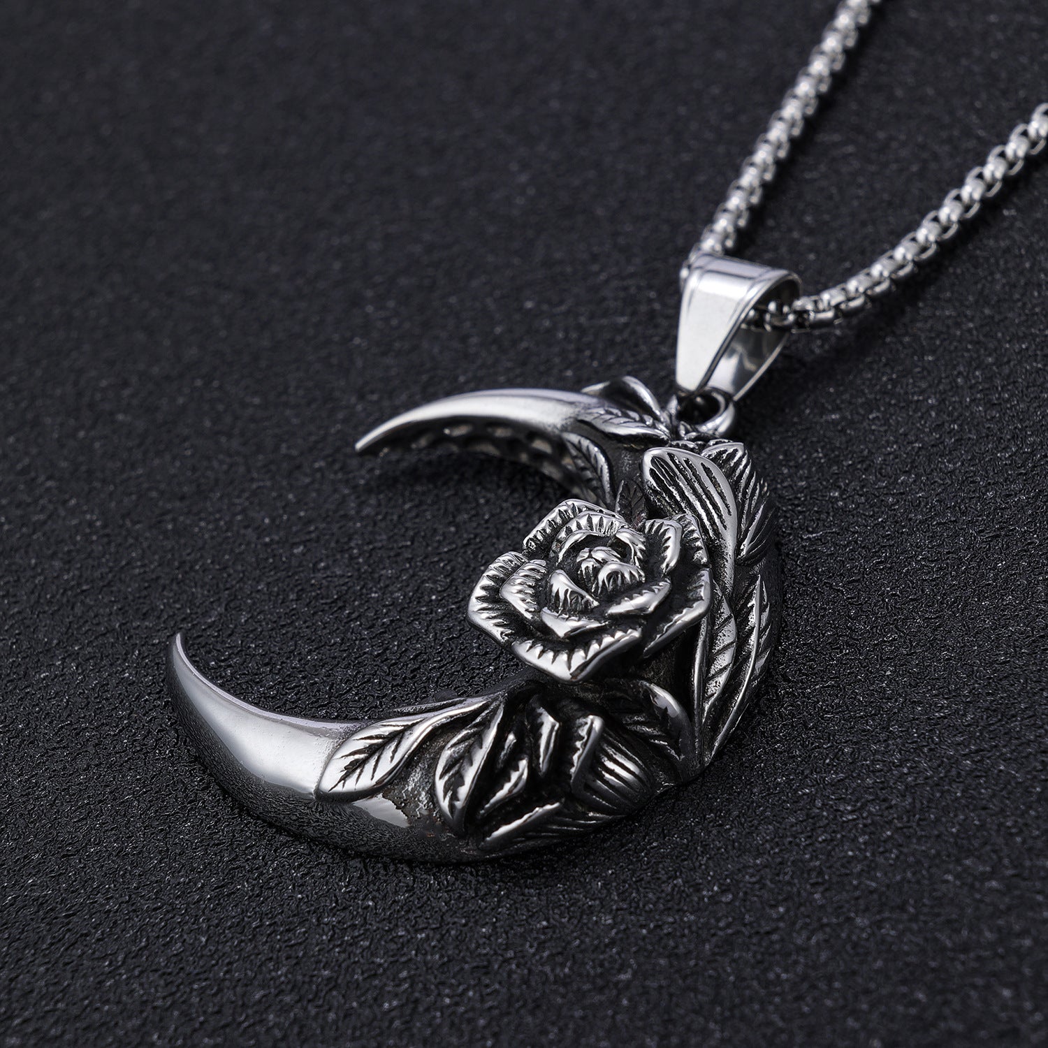 Goth Crescent Rose Necklace