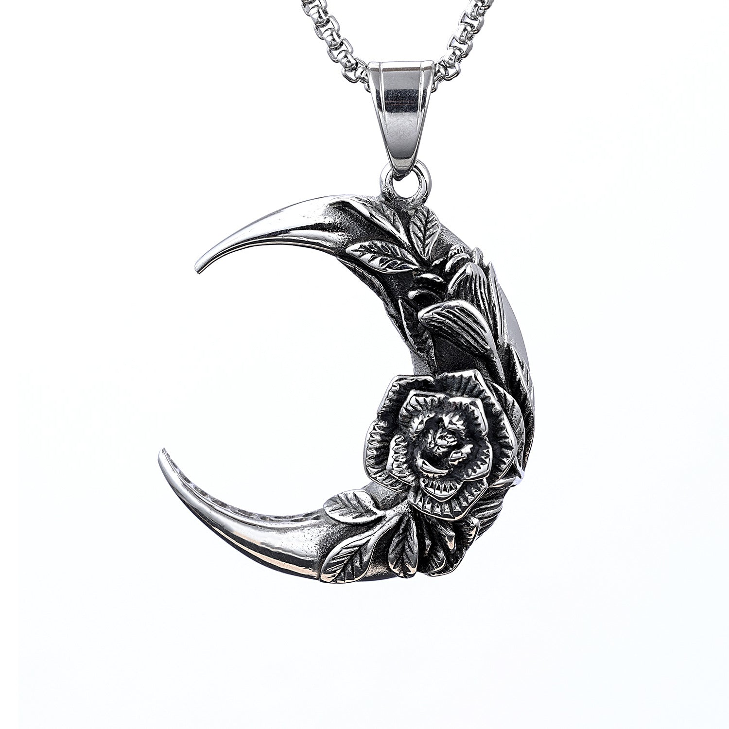 Goth Crescent Rose Necklace