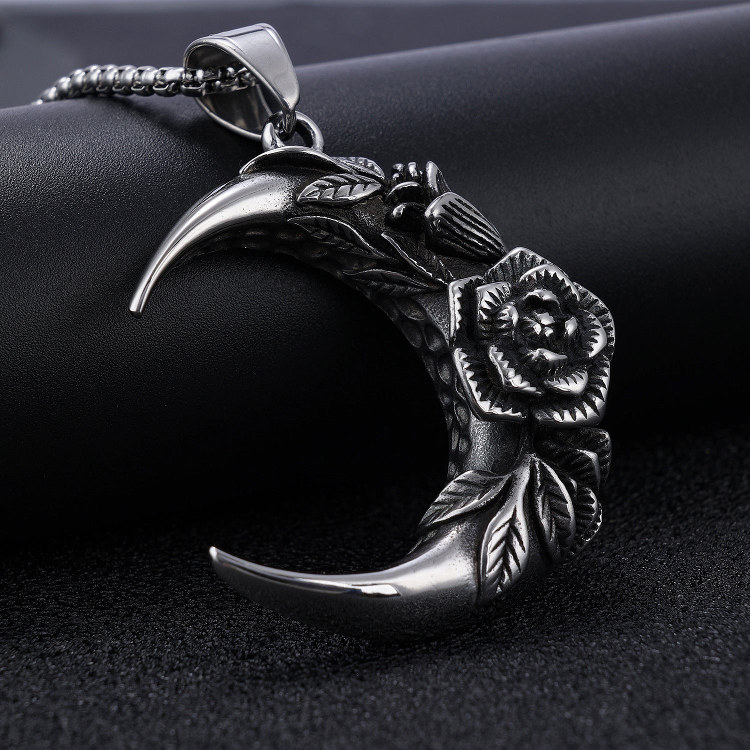 Goth Crescent Rose Necklace