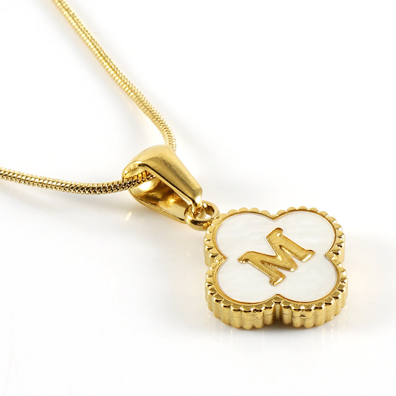 Four-leaf clover shell letter necklace