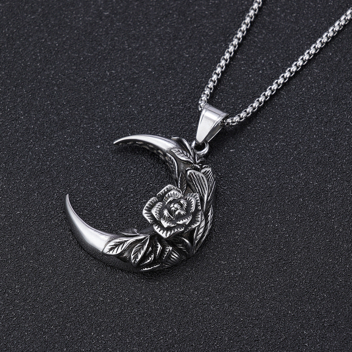 Goth Crescent Rose Necklace