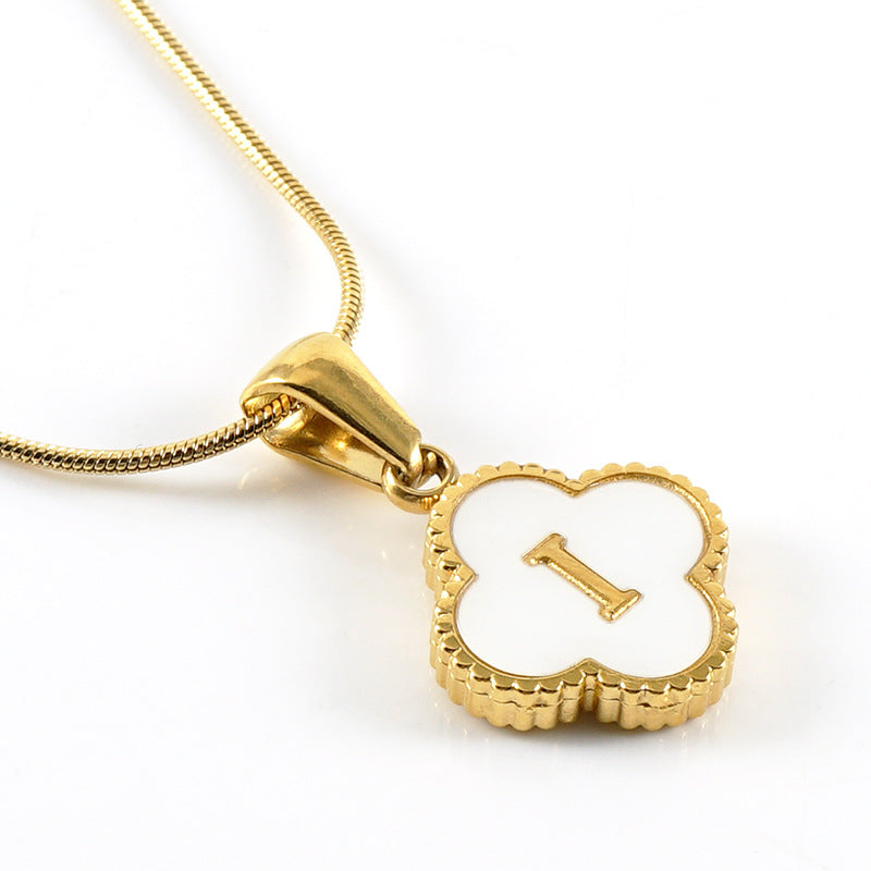 Four-leaf clover shell letter necklace