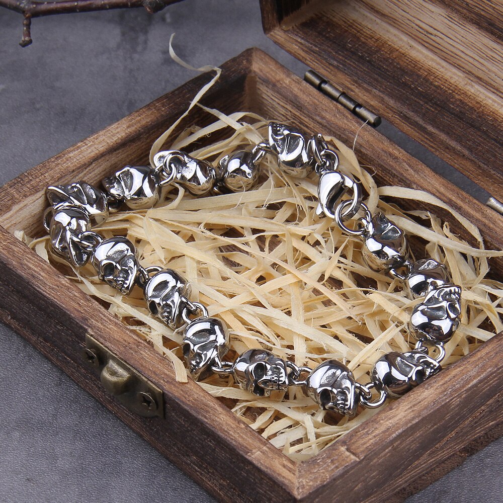 Pulsera de cadena con calavera punk